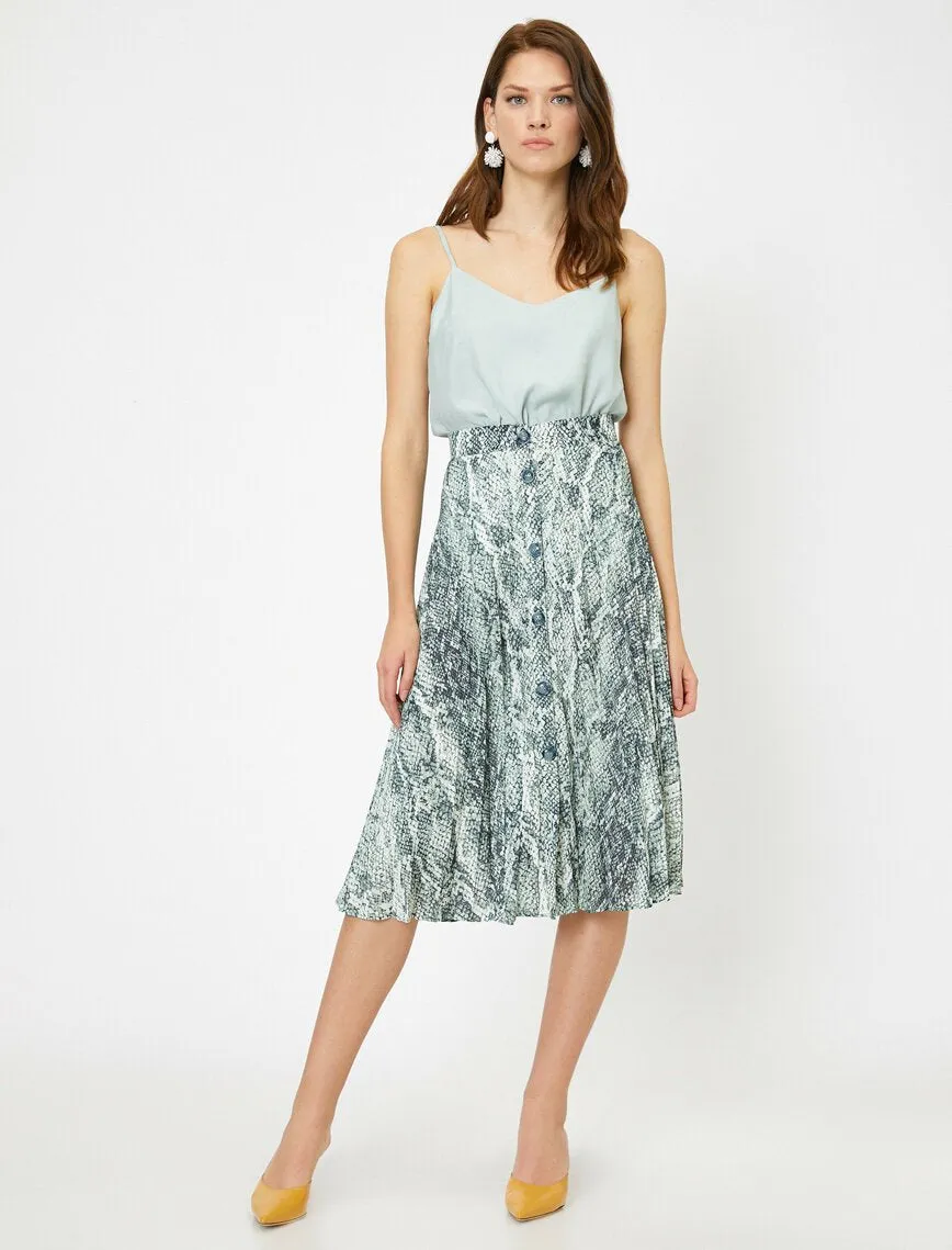 11805 Blue Snake Patterned Midi Skirt