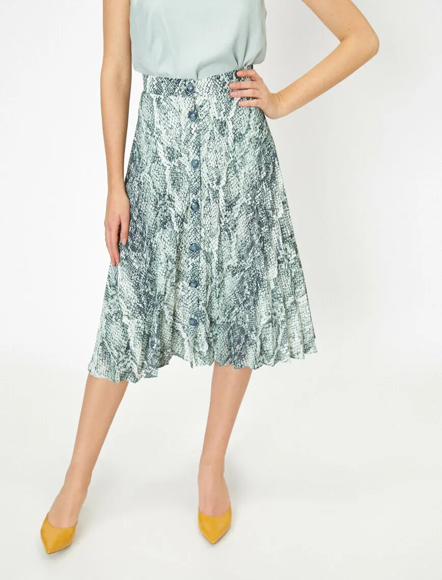 11805 Blue Snake Patterned Midi Skirt