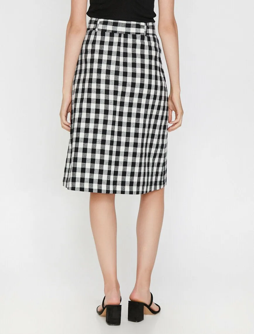 11847 Black Check Midi Skirt