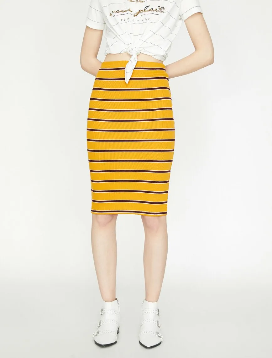 11963 Mustard Striped Midi Skirt