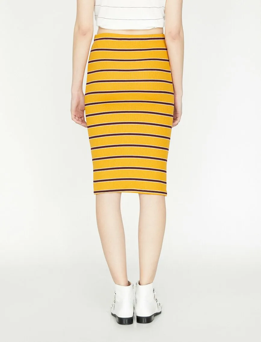 11963 Mustard Striped Midi Skirt