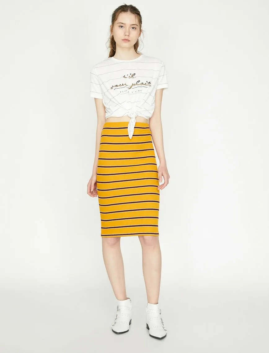 11963 Mustard Striped Midi Skirt