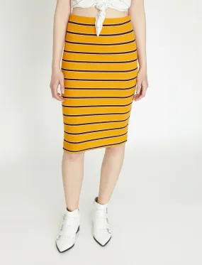 11963 Mustard Striped Midi Skirt