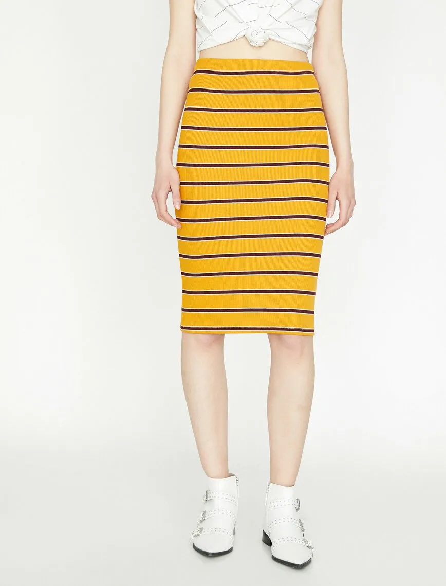 11963 Mustard Striped Midi Skirt