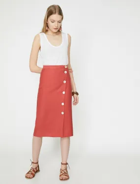 11967 Terracotta Button Detailed Midi Skirt