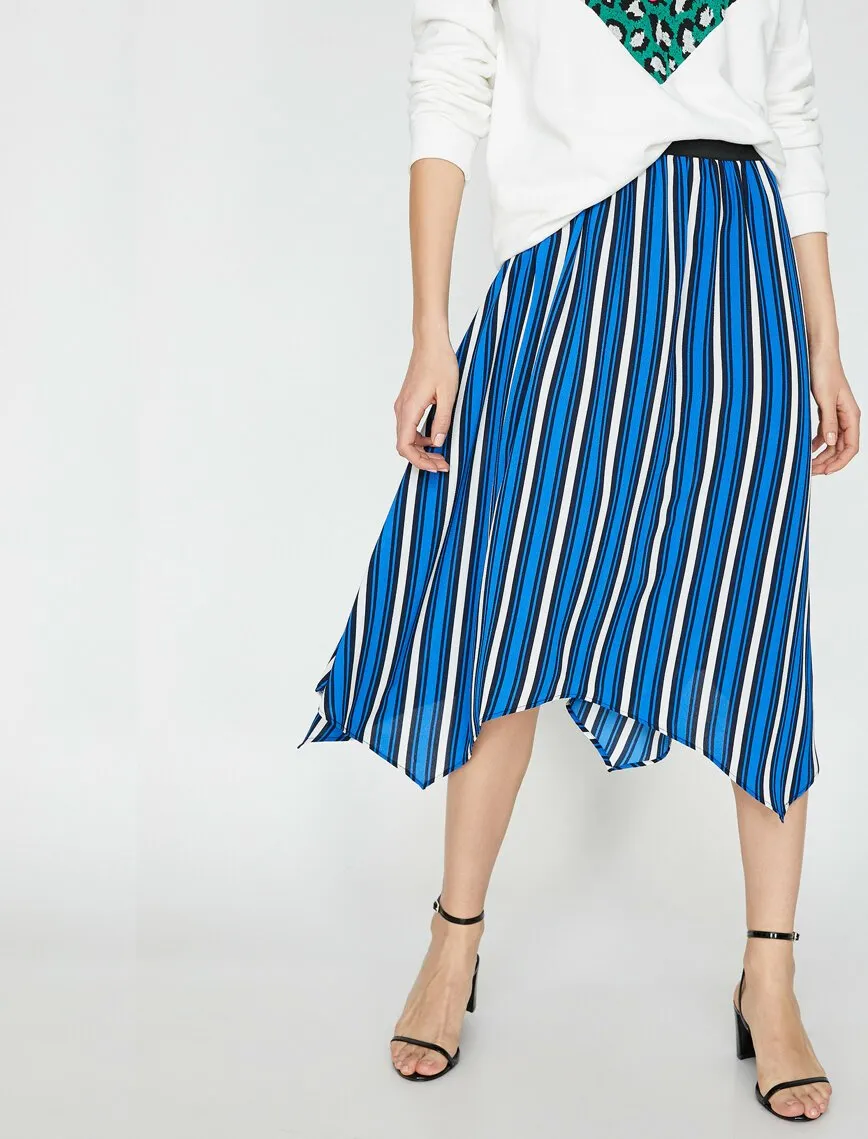 11987 Blue Striped Midi Skirt