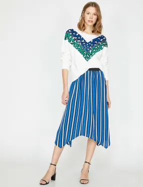 11987 Blue Striped Midi Skirt