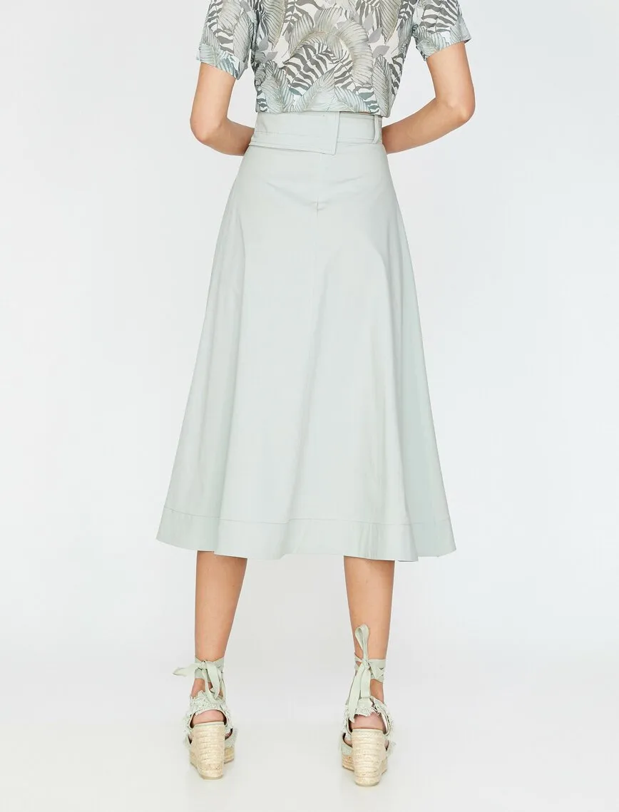 11997 Mint Waist Detailed Midi Skirt