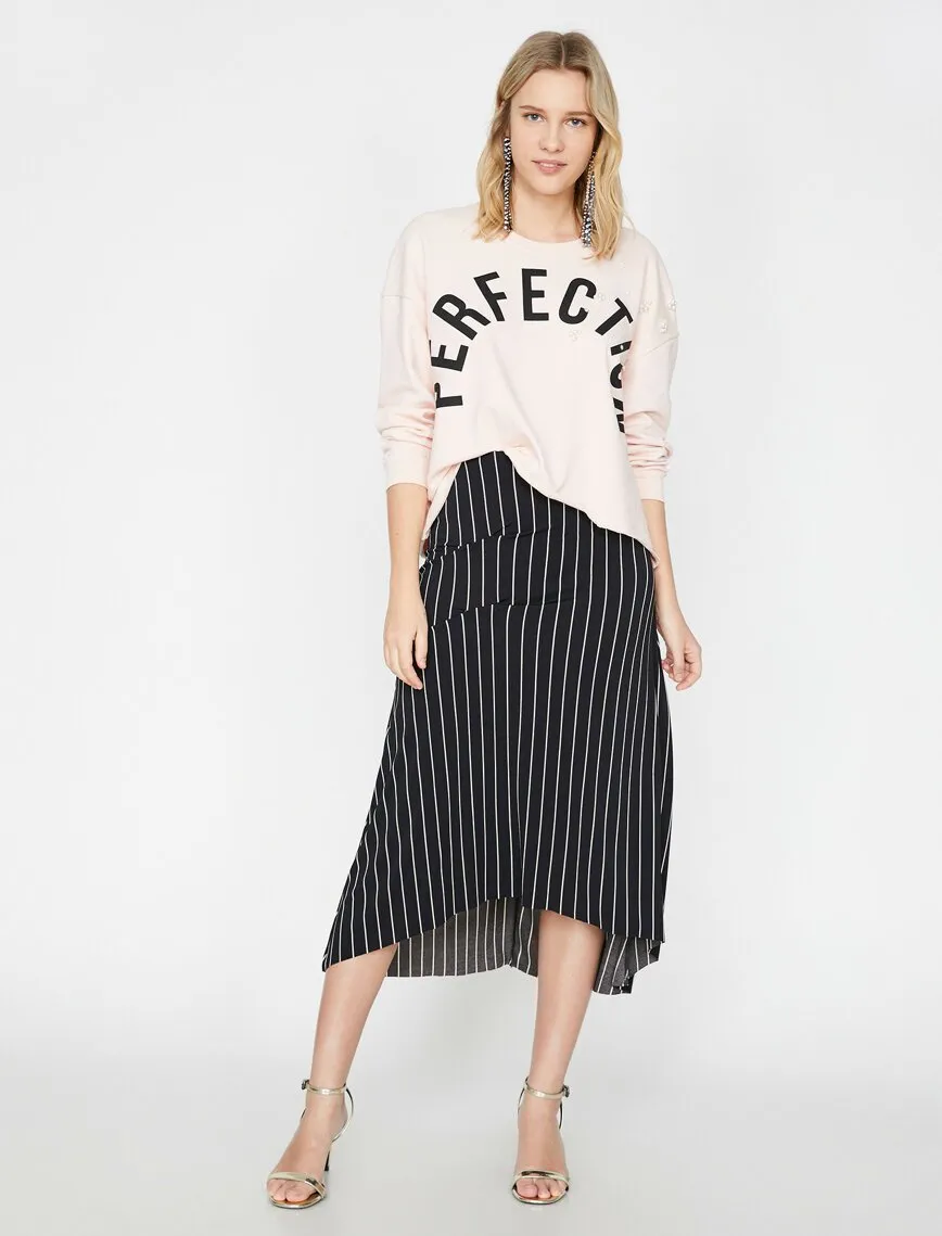 12035 Black Striped Midi Skirt