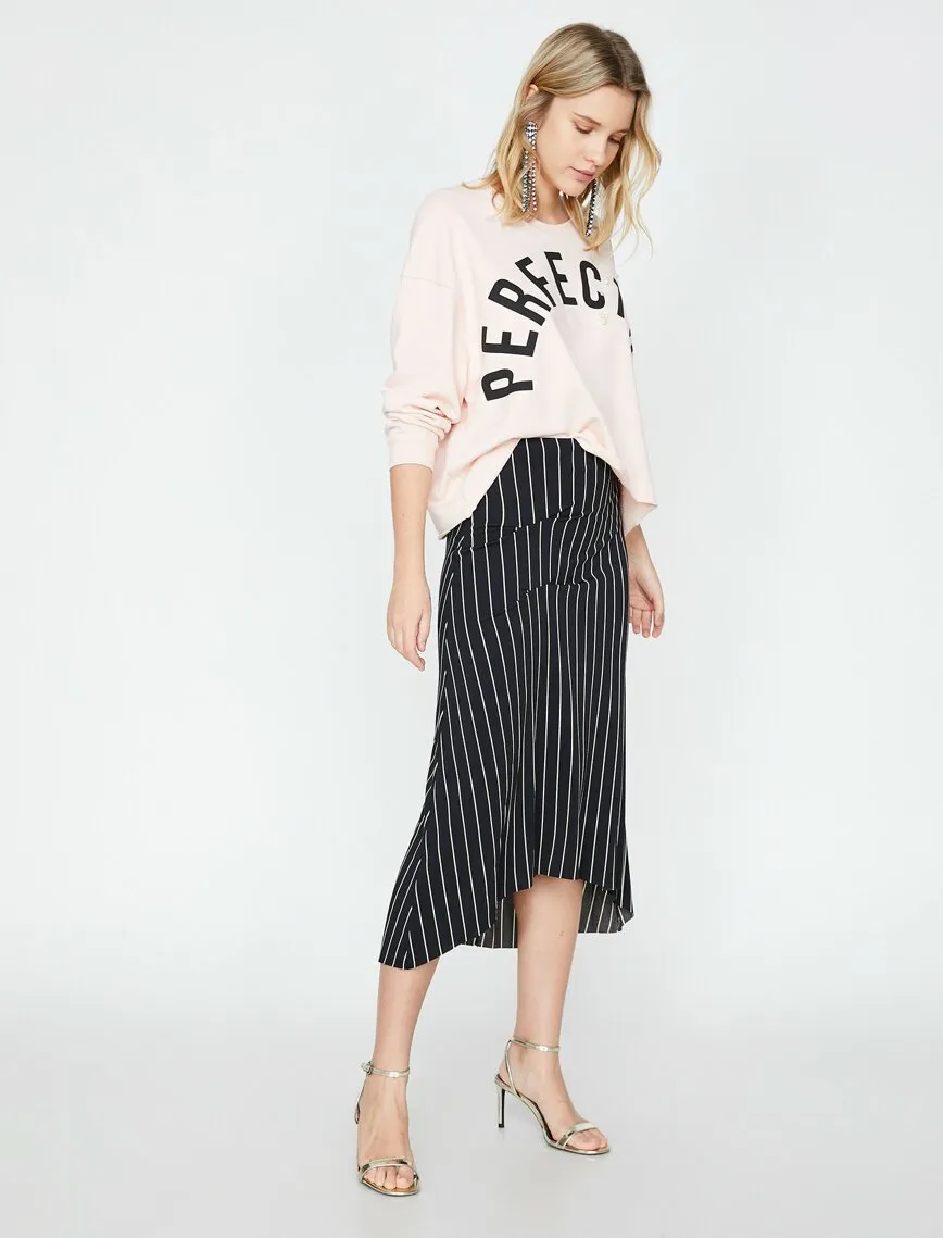 12035 Black Striped Midi Skirt