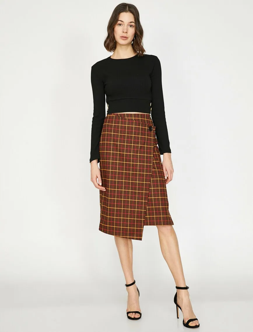 12128 Brown Slit Detailed Midi Skirt