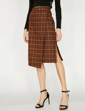 12128 Brown Slit Detailed Midi Skirt