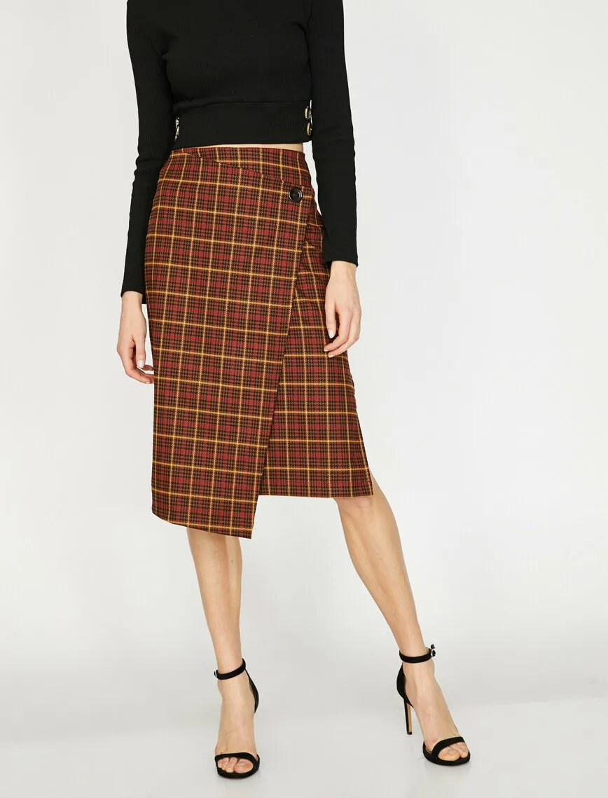 12128 Brown Slit Detailed Midi Skirt