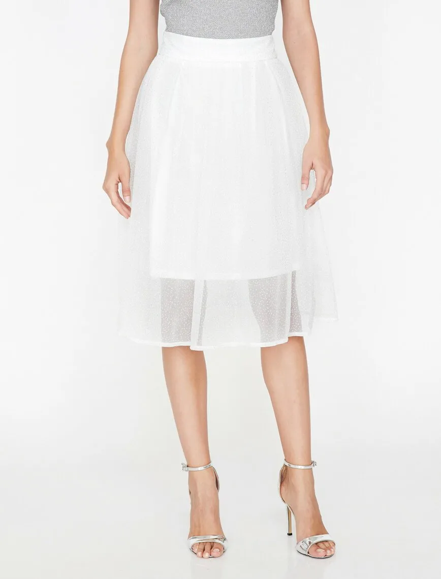 12162 Powder Tulle Detailed Midi Skirt