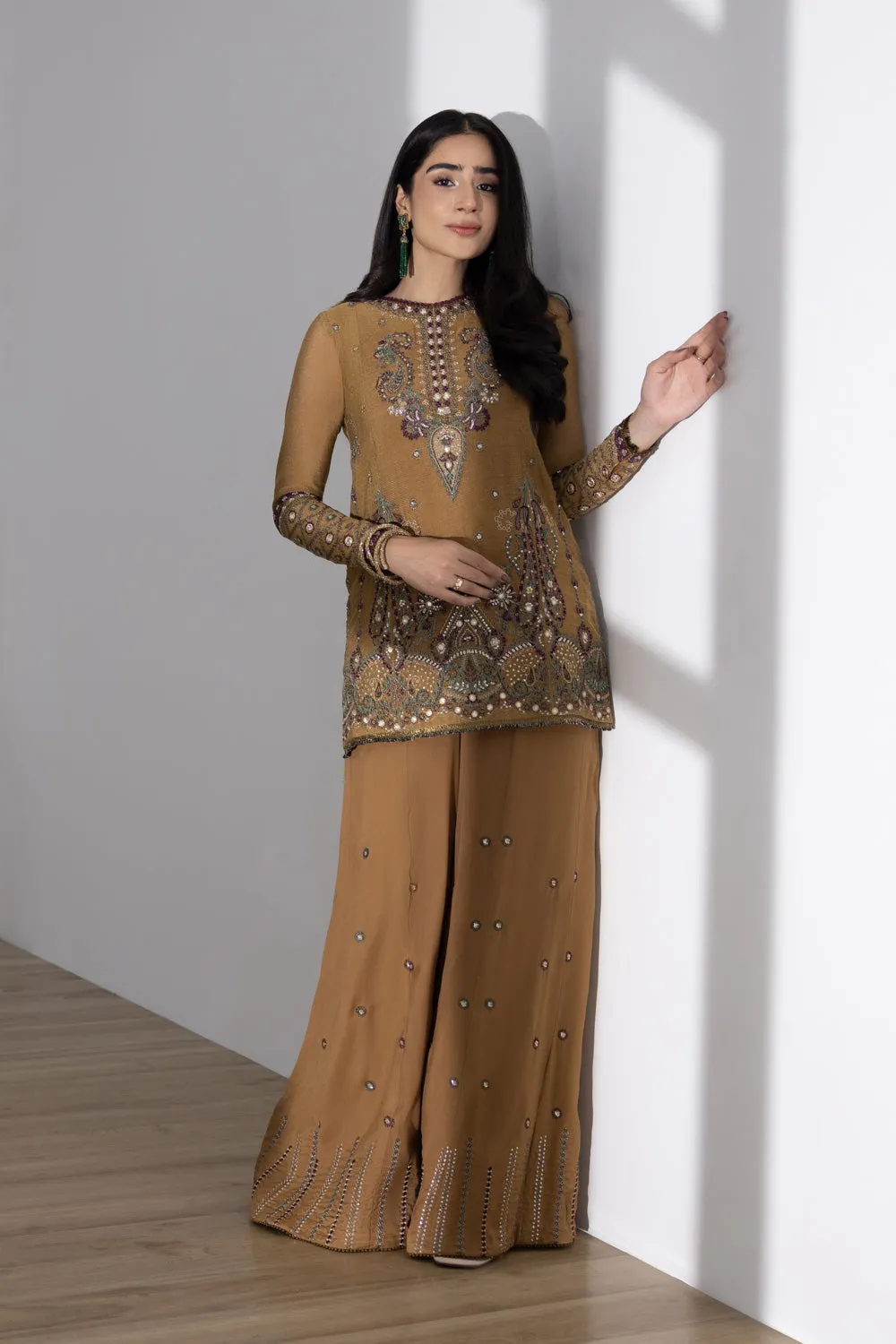 2 Piece - Embroidered Net Suit