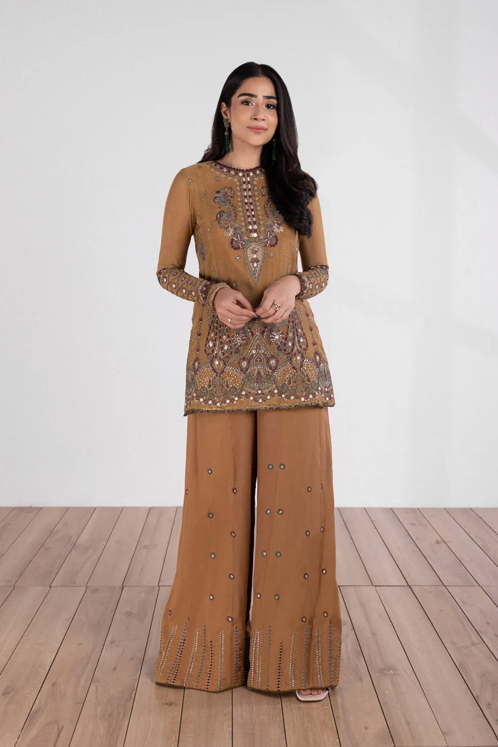 2 Piece - Embroidered Net Suit