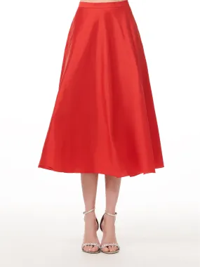 A-LINE TAFFETA MIDI SKIRT TOMATO