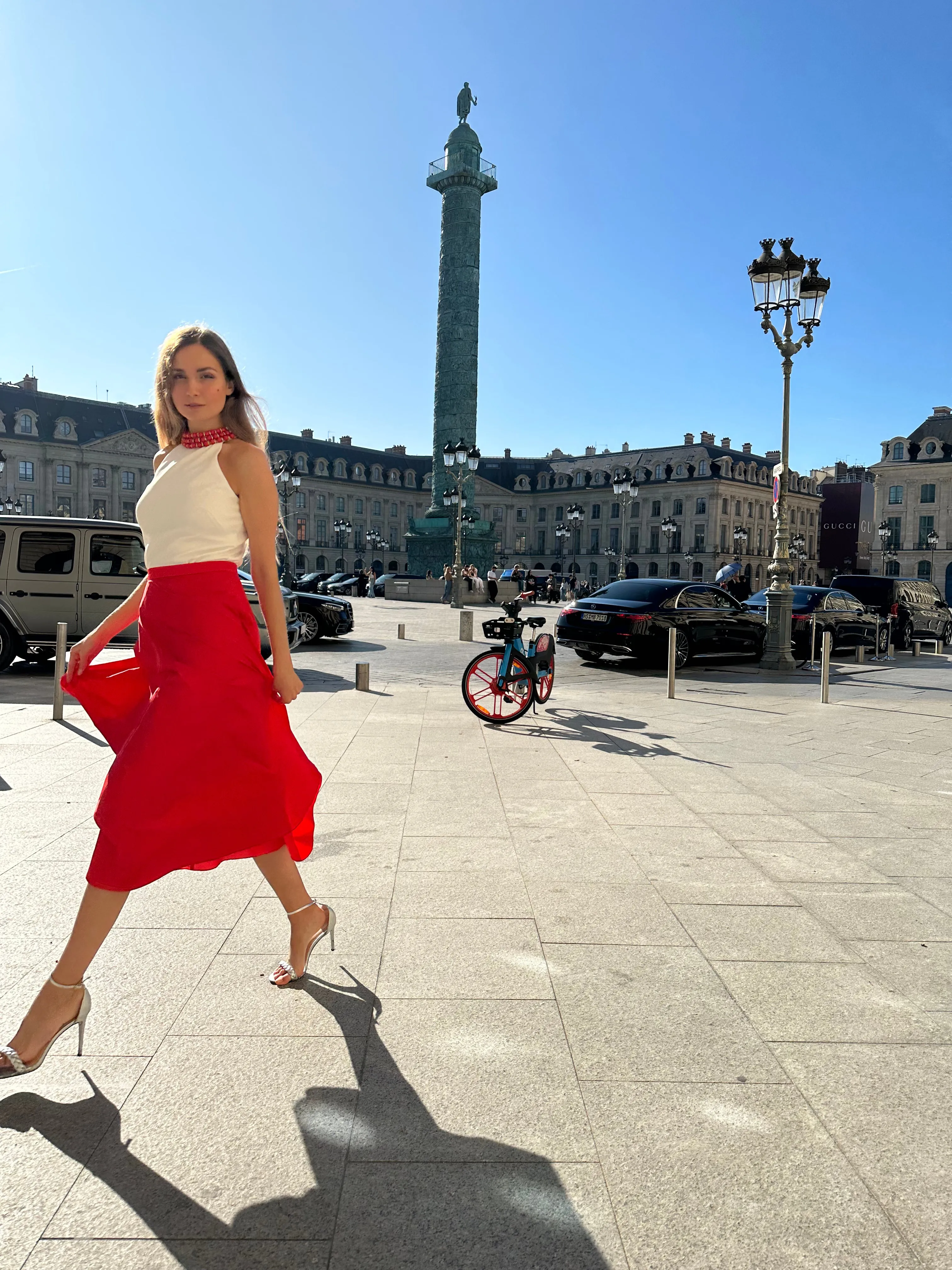 A-LINE TAFFETA MIDI SKIRT TOMATO