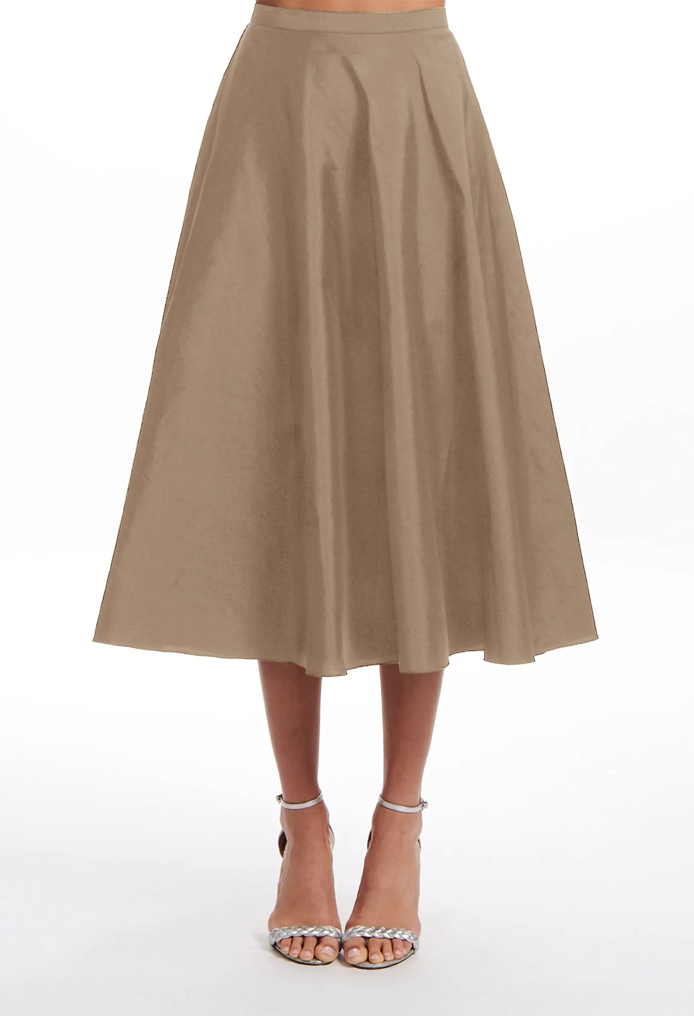 A-LINE TAFFETA MIDI SKIRT TOMATO