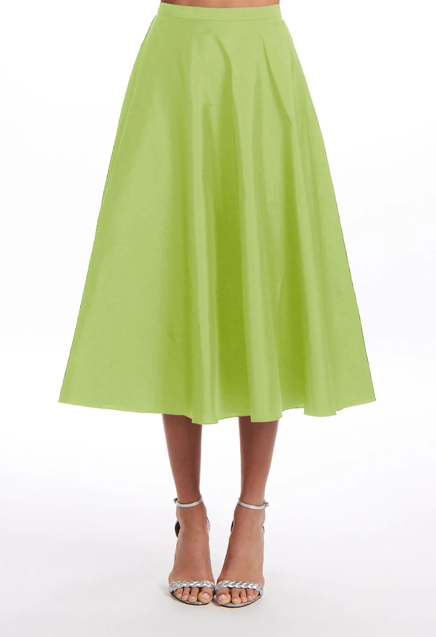 A-LINE TAFFETA MIDI SKIRT TOMATO