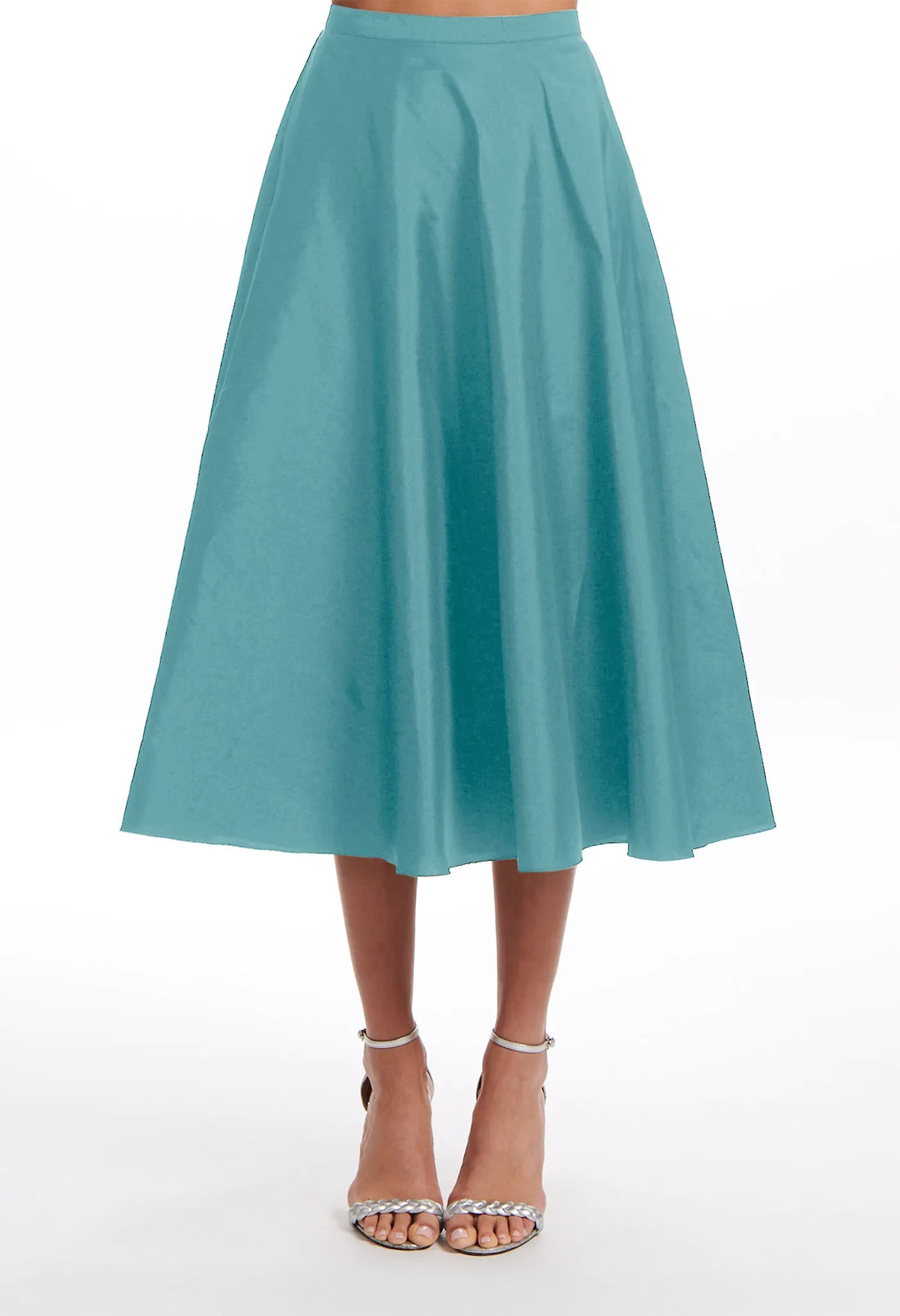 A-LINE TAFFETA MIDI SKIRT TOMATO