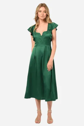 Adelyn Rae Diana Flutter Sleeve Midi Dress in Emerald Green