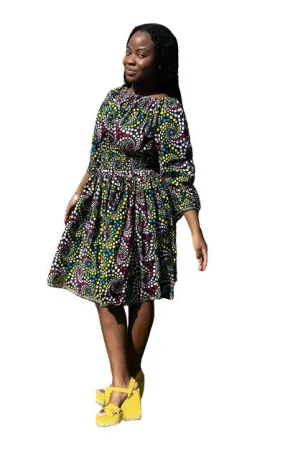 African on and off the shoulder Floral Midi knee Length dress, African Print.