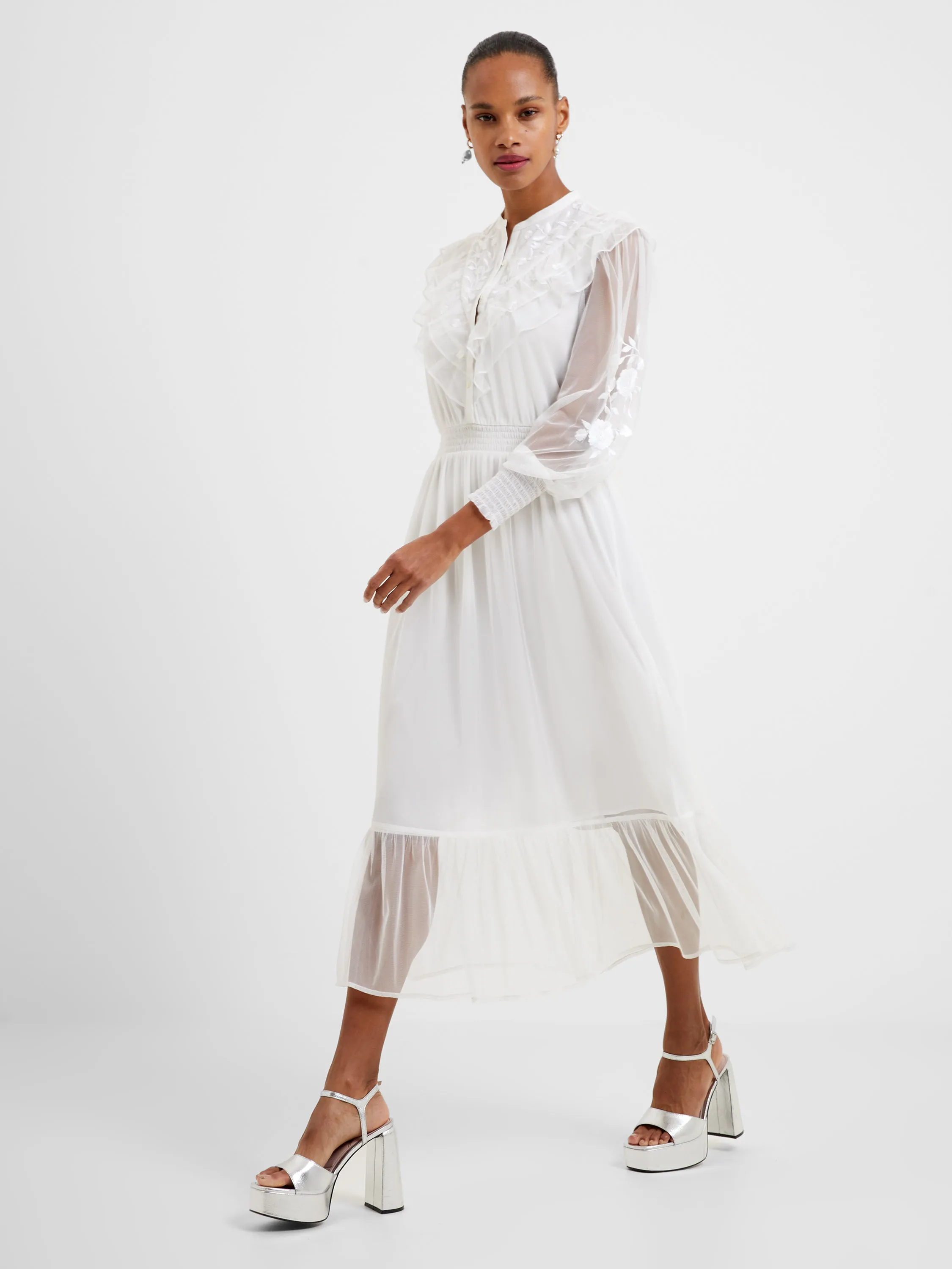 Ambra Embroidered Mesh Midi Dress