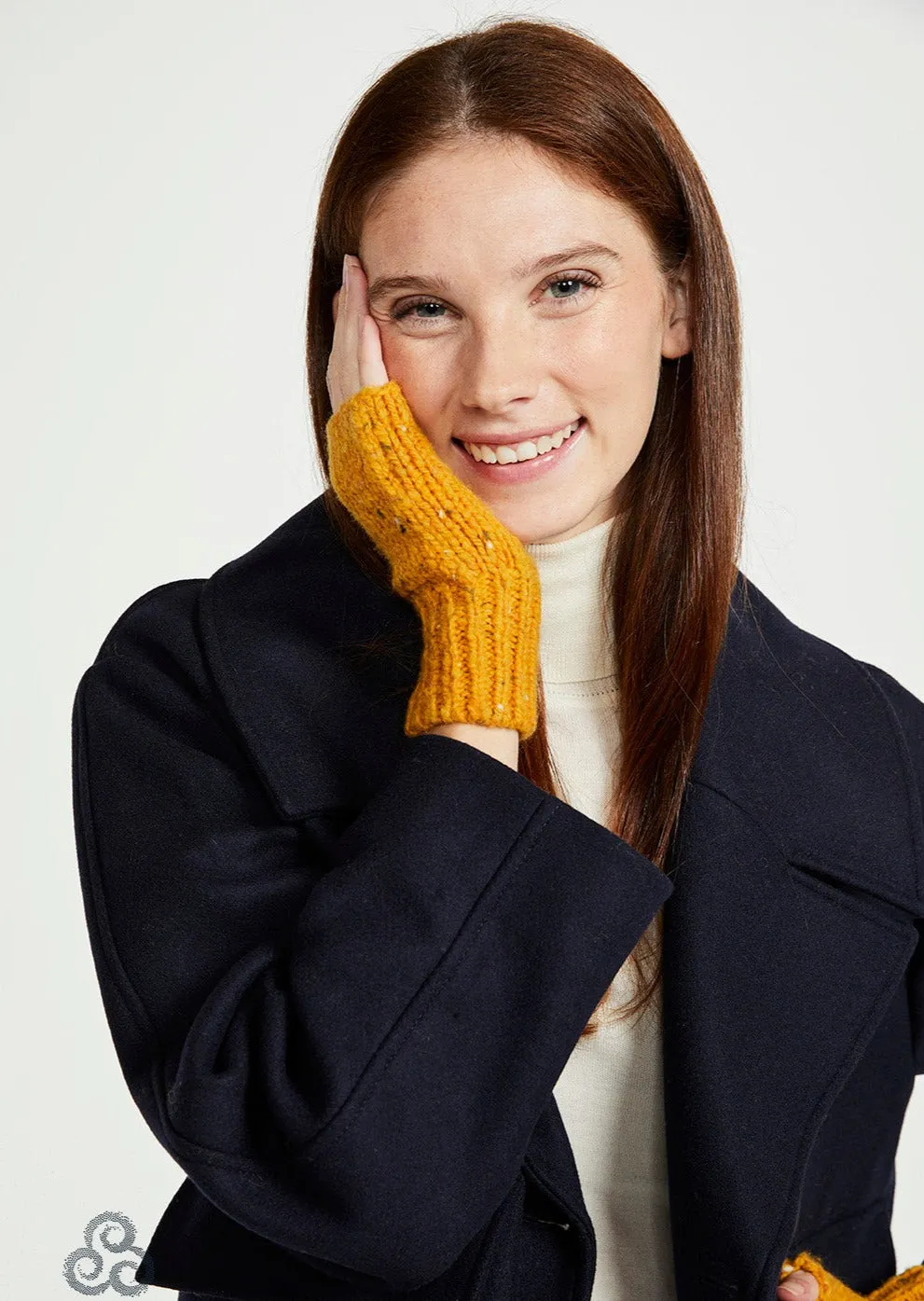 Aran Nepped Fingerless Mittens | Sunflower