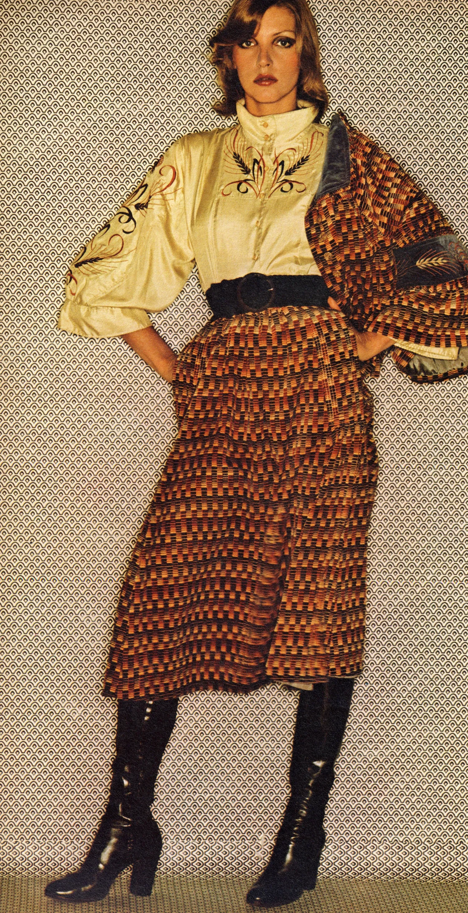 ARCHIVE - 1974 Documented Bill Gibb Piano Print Velvet Midi Skirt