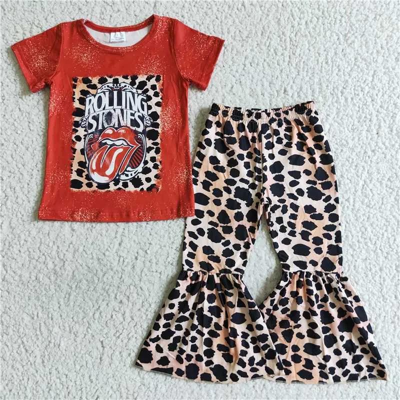 B0-1 Tongue Short Sleeve Leopard Flared Pants