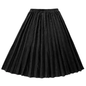 Black Corduroy Midi Sunburst Pleated Skirt