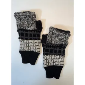 Black n white upcycled sweaters into fingerless patchwork gloves. Great for fun, school, texting, cashiers, wrist warmer,fingers free.