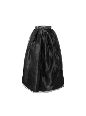 Black Organza Evening Gown Skirt with Embroidered Waistband