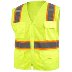 Black Stallion Class 2 Surveyor Style Polyester Hi-Vis Safety Vest (Lime) - VS2035-LM