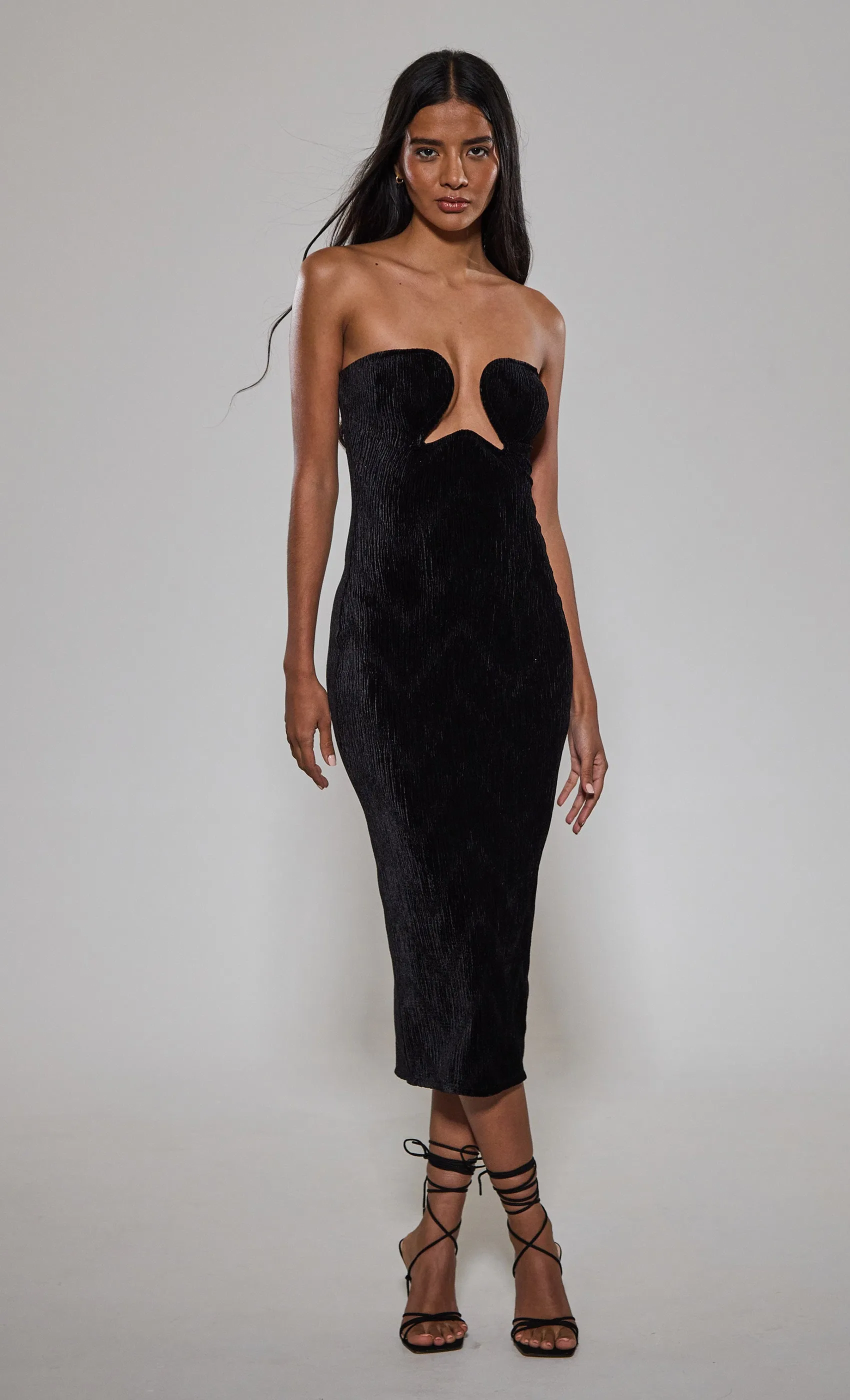 Black Velvet Bandeau Midi Dress