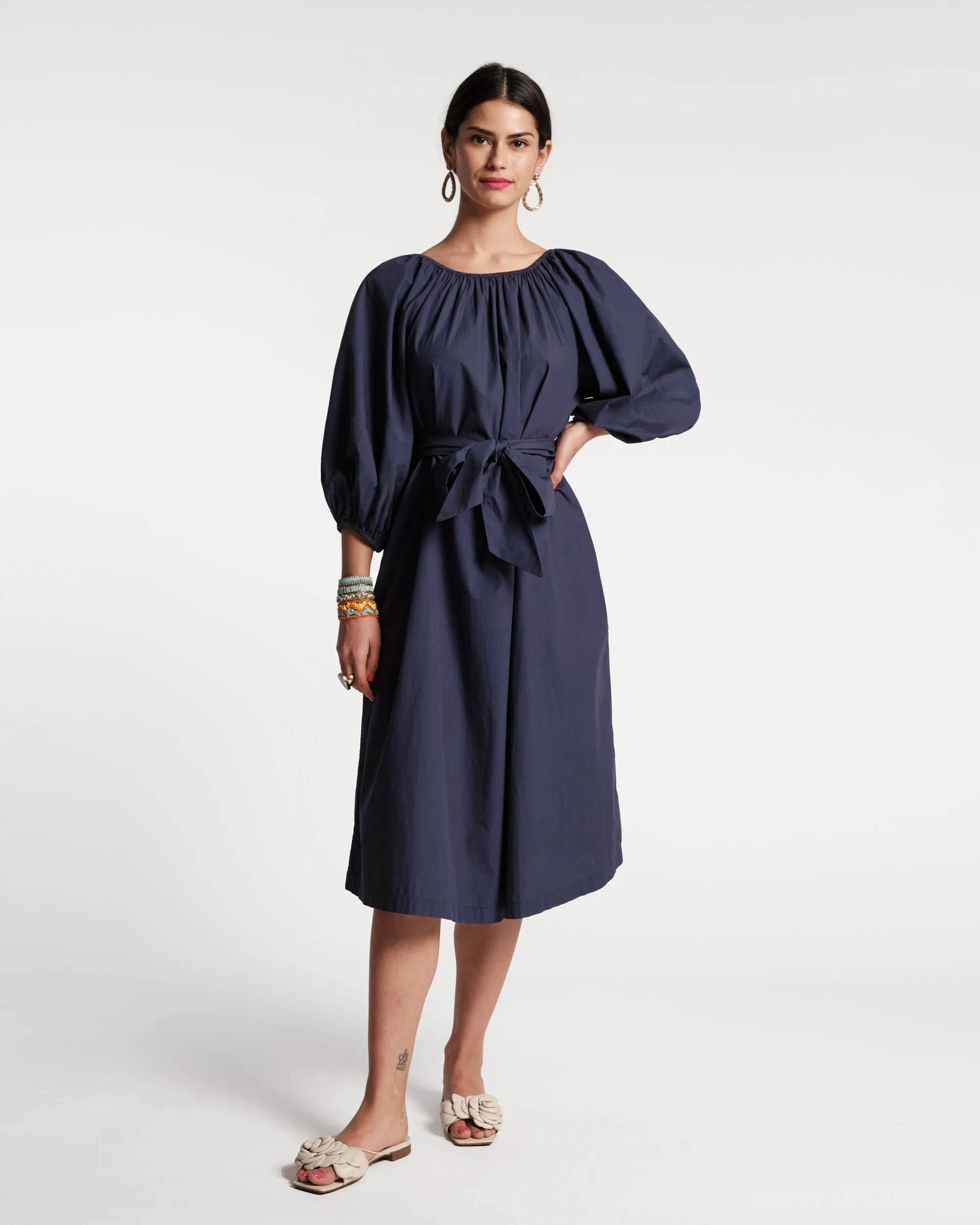 Bliss Midi Dress Cotton Poplin Navy