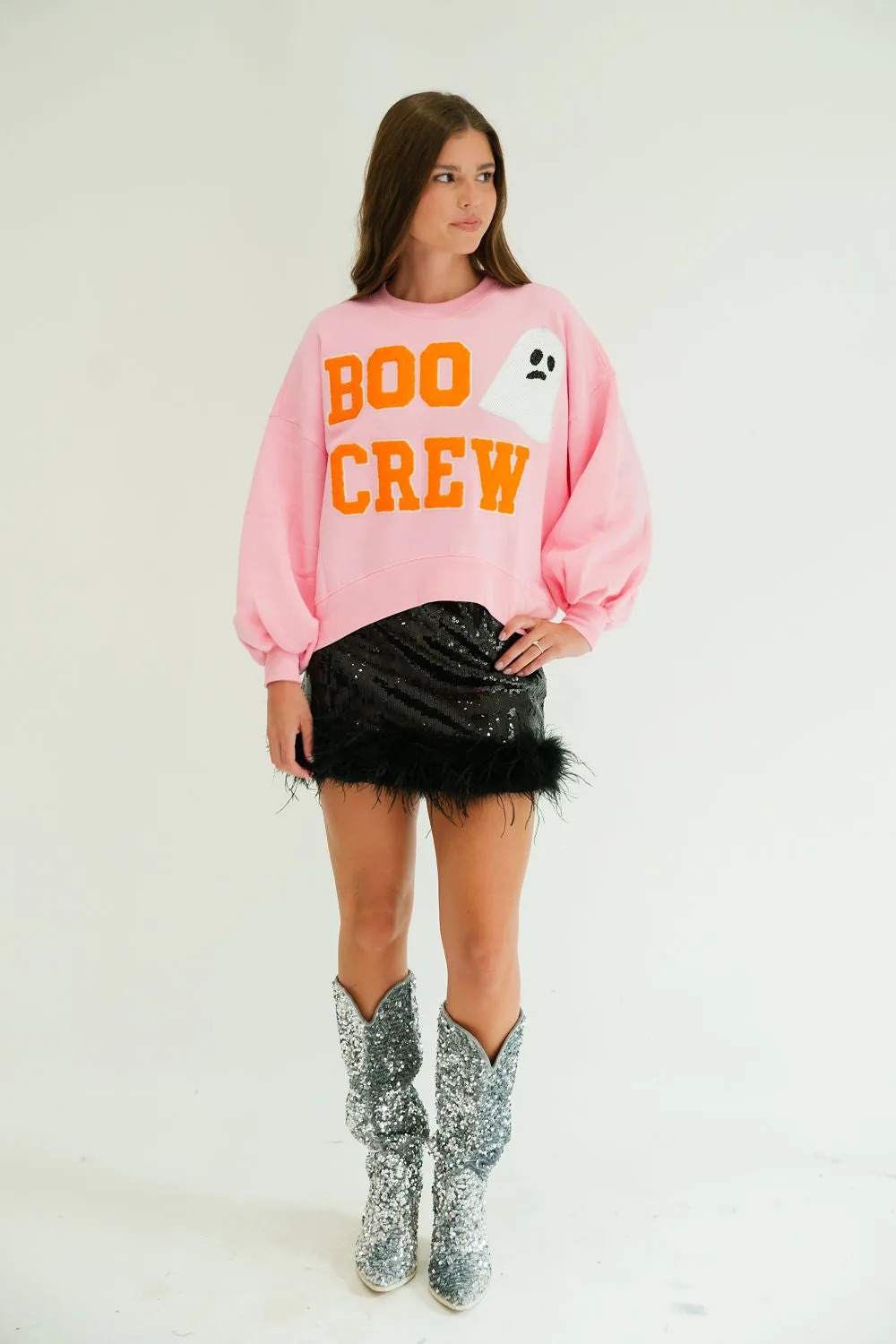 BOO CREW VARSITY PINK PULLOVER