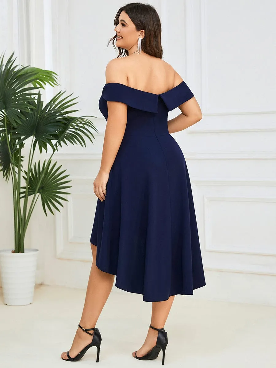 Chic Off Shoulder Midi Length A-Line Formal Dress