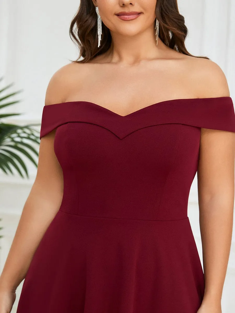 Chic Off Shoulder Midi Length A-Line Formal Dress