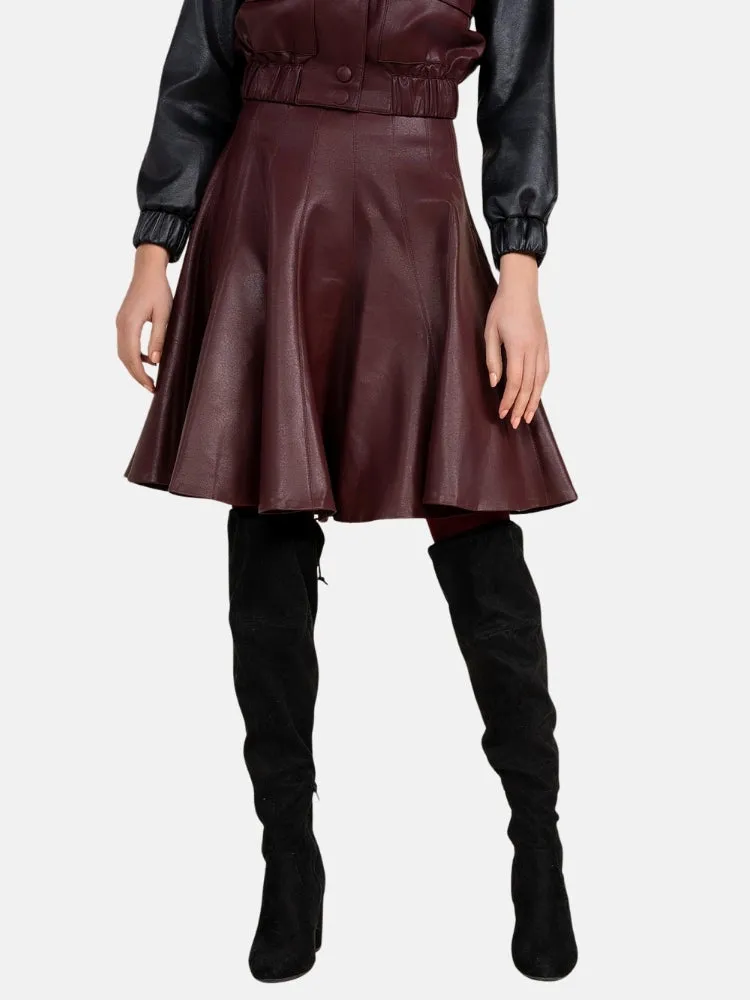 Chloe Leather Panel Skirt in Deep Merlot