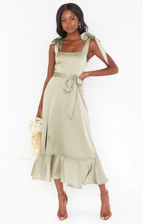 Claire Midi Dress ~ Moss Green Luxe Satin