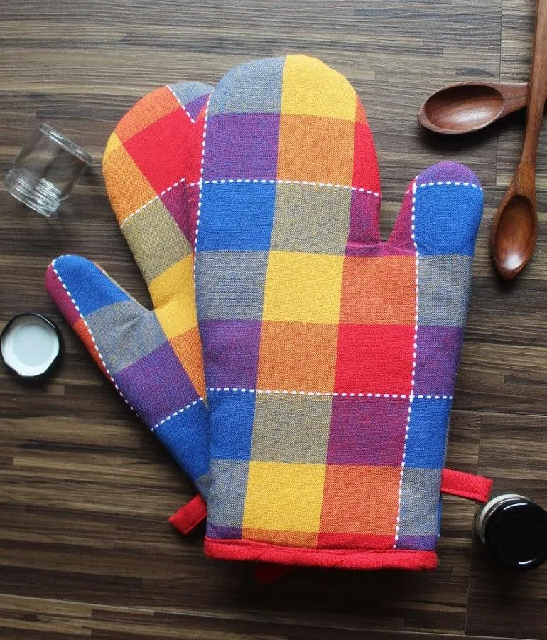 Cotton Adukalam Check Oven Gloves Pack Of 2