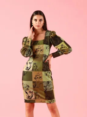 Cotton Lycra Green Printed Dress