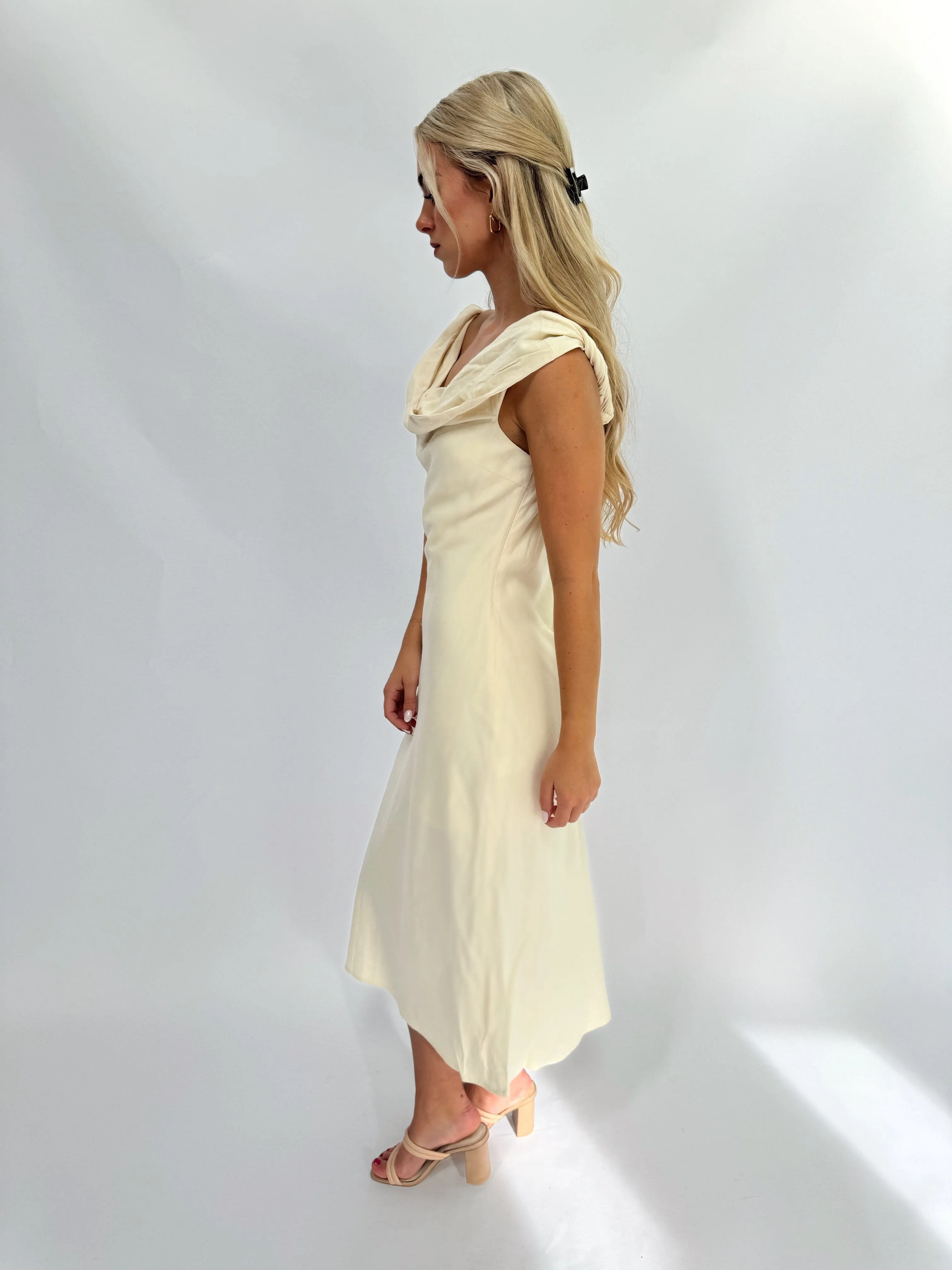 Cream Twisted Midi Dress