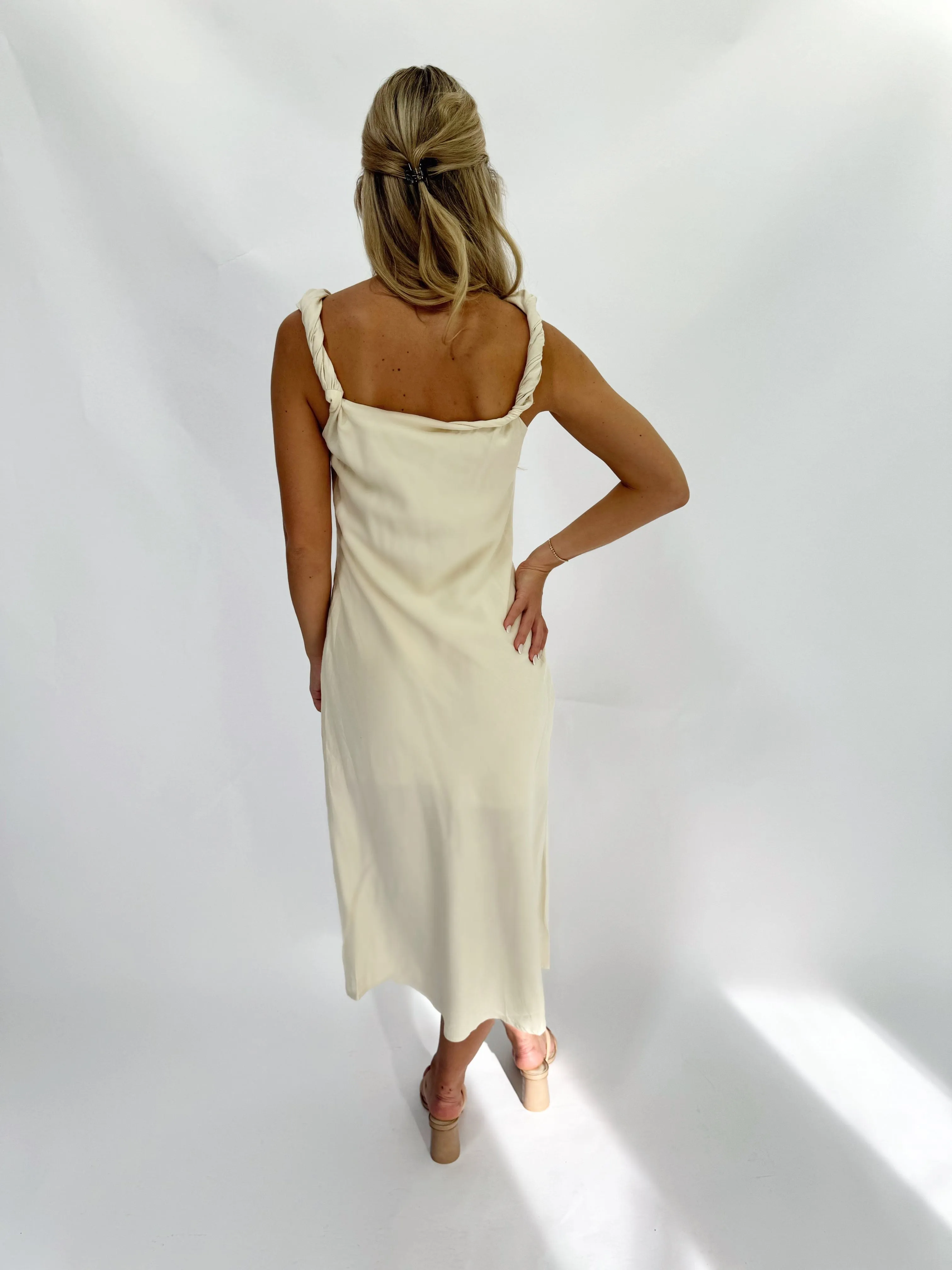 Cream Twisted Midi Dress