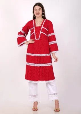 Crimson Red Elegance Embroidered Kurta Set