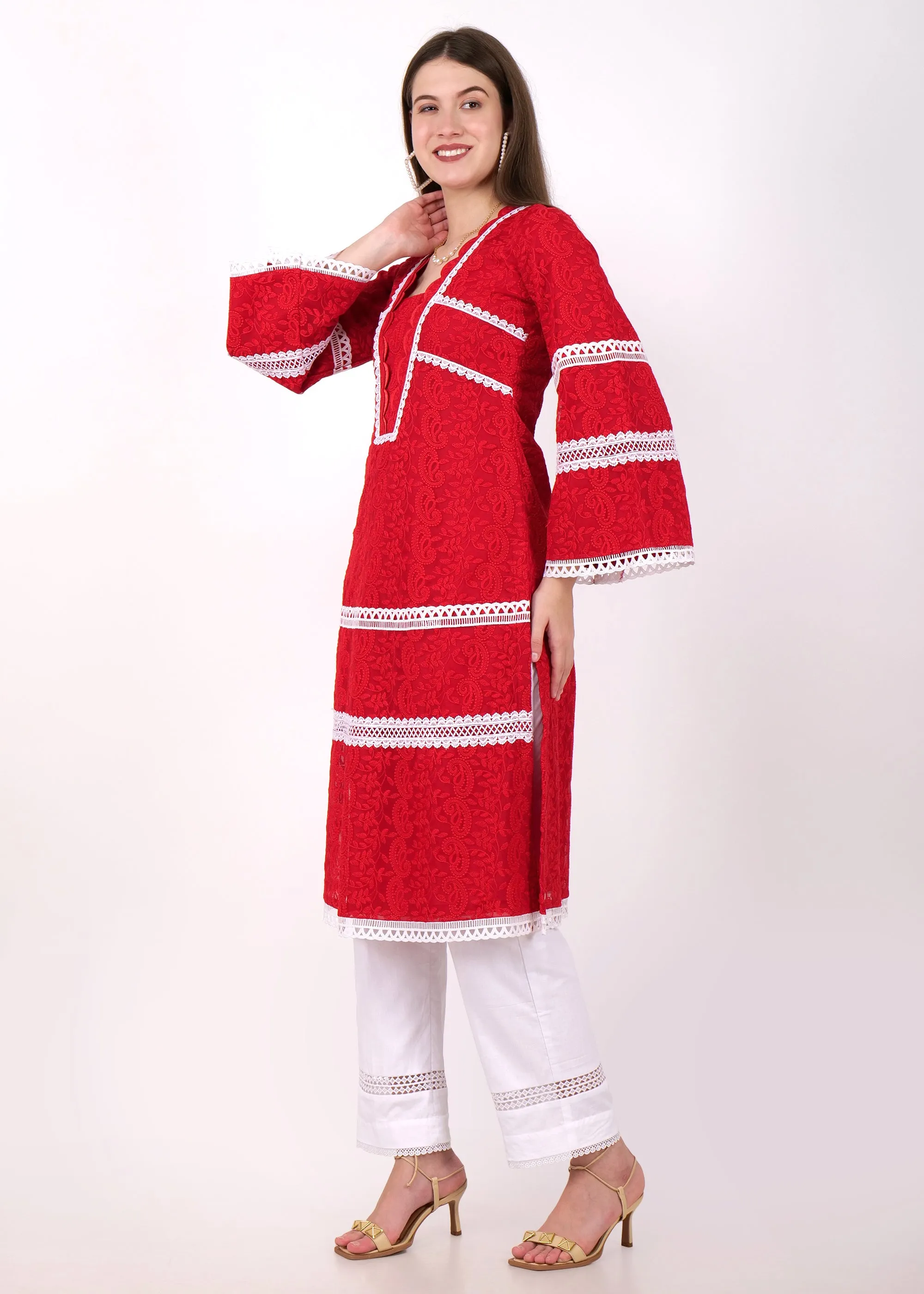 Crimson Red Elegance Embroidered Kurta Set