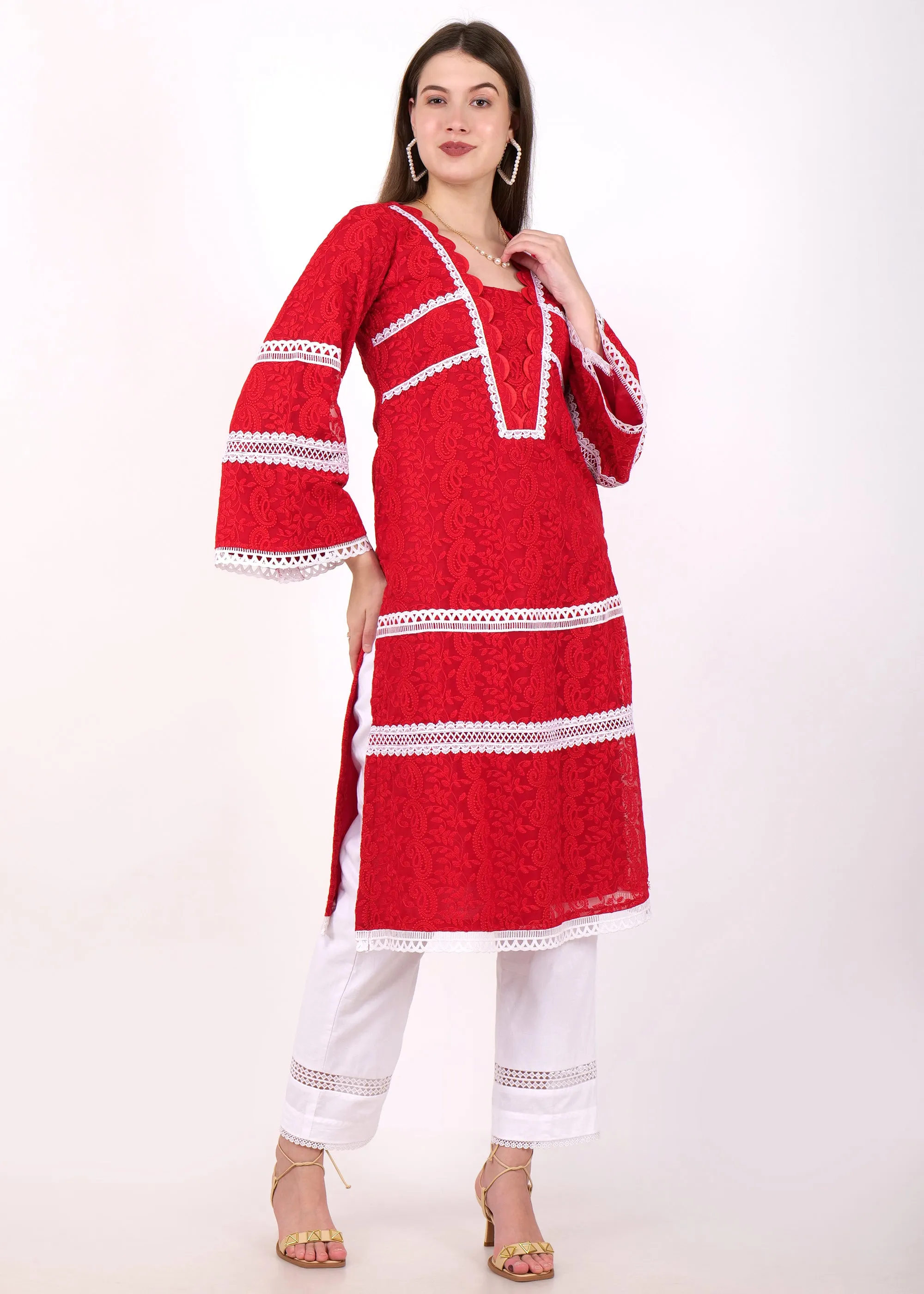 Crimson Red Elegance Embroidered Kurta Set