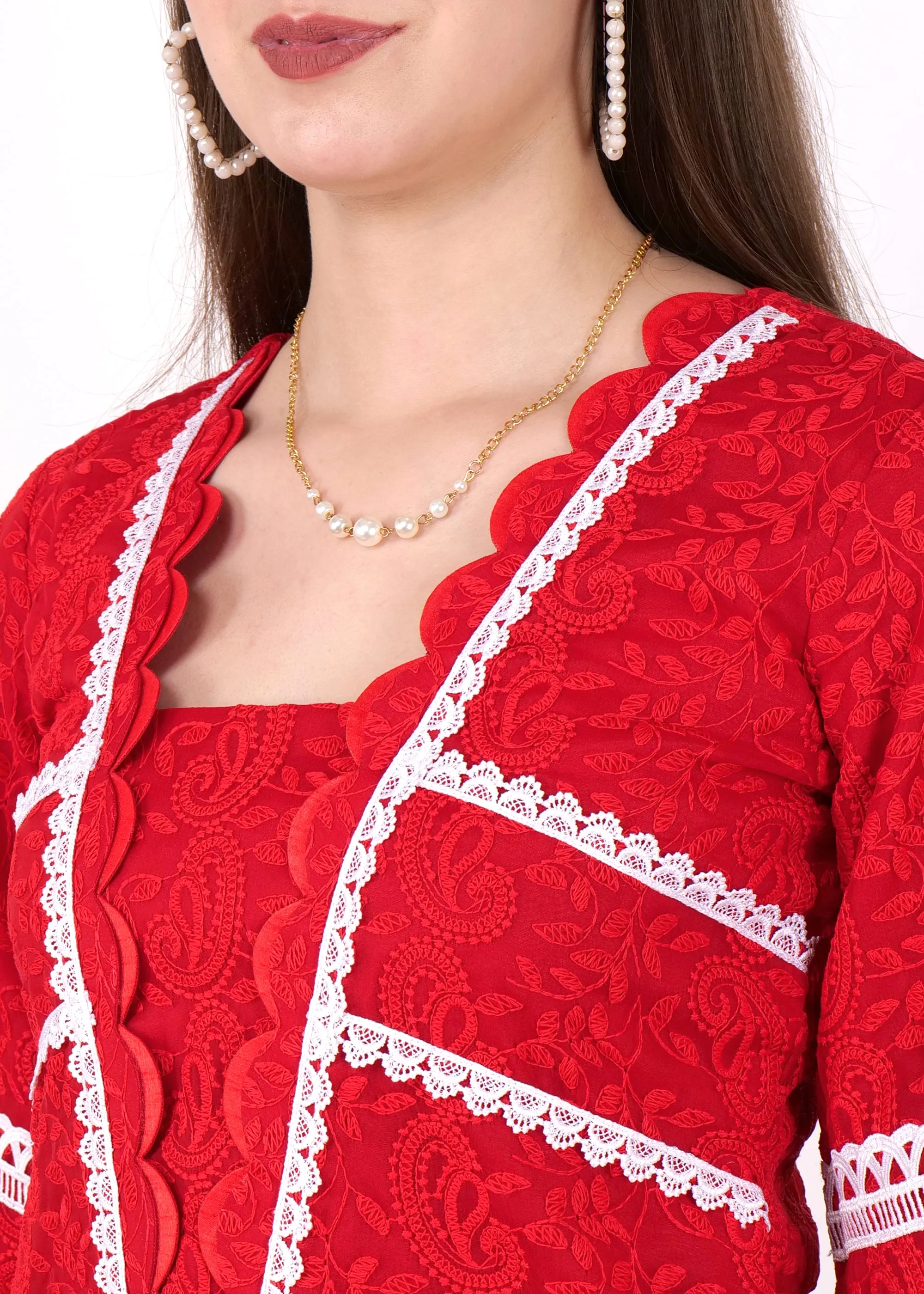 Crimson Red Elegance Embroidered Kurta Set